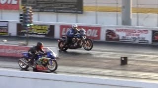 Harley runs 104  128 MPH vs Street Bike Drag Racing 14 Mile [upl. by Enaxor382]