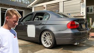 HIT AND RUN Busted His Door So He Decided On Wrap That Looks Like Paint  BMW E90 Wrap Guide [upl. by Aimej]