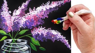 Lilacs in Mason Jar Q Tip Painting for Beginners Tutorial 🌷🎨💜  TheArtSherpa [upl. by Morgana583]