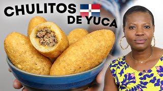 Croquettes de Manioc fourrées à la Viande Hachée 🇩🇴 CHULITOS DE YUCA STREET FOOD [upl. by Enomas414]