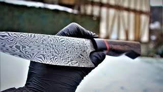 Knife making  Chef knife from mosaic damascus with short 2020 review [upl. by Yenar]