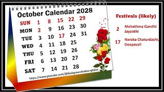 October Calendar 2028 octobercalender2028 [upl. by Longo]