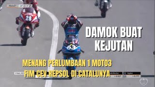 Syarifuddin Azman  Damok menang race 1 Moto3 FIM CEV Repsol di Catalunya [upl. by Tewell]