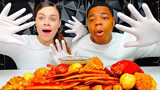 TRY NOT TO GET A STAIN SEAFOOD BOIL MUKBANG CHALLENGE PART 3 [upl. by Tcideneb355]