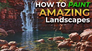 Add INSANE DETAILS The Landscape Painting Process  Waterfall Painting in Oils [upl. by Morna]