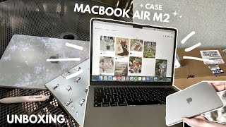 MacBook Air M2 16gb Aesthetic Unboxing amp Setup silver in 2023  accessories case ✨ [upl. by Egamlat783]