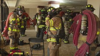 Firefighters from across Illinois train in Glenview for battling highrise fires [upl. by Yorel]