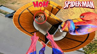 SPIDERMAN TWINS ESCAPING ANGRY MOM Funny ParkourPOV Comedy [upl. by Ruomyes610]