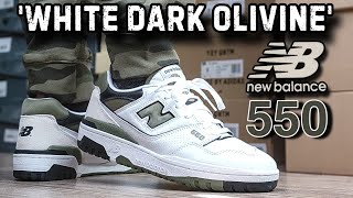 New Balance 550 White Dark Olivine Sneaker Review amp On Feet [upl. by Nosae731]