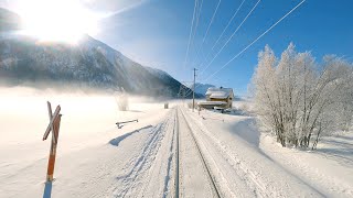 ★ 4K 🇨🇭 Landquart  Vereina  St Moritz snow cab ride Switzerland 012021 Führerstandsmitfahrt [upl. by Notsua]