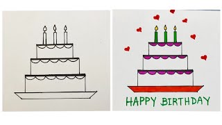 How to draw cake  Three layers Cake  Happy Birthday Cake [upl. by Tiffa]