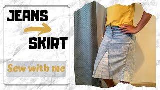 How to Sew a Jean Skirt out of Jeans  Sewing with a Mennonite Mom [upl. by Nylireg]