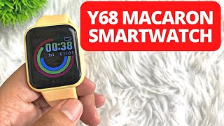 Y68 MACARON SMARTWATCH UNBOXING AND INITIAL REVIEW  ENGLISH [upl. by Bruno905]