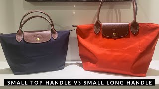 Longchamp Le Pliage Small Size Comparison  Small Top Handle VS Small Long Handle Bags [upl. by Witherspoon281]