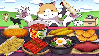 Mukbang Animation Dolsot bibimbap set eating Food fighter cat [upl. by Dynah]