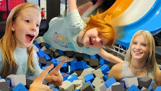 ADLEY amp NASTYA NiNJA JUMP PARK Payton teaches GYMNASTiCS amp Ninja Kidz trampoline tricks [upl. by Heffron]