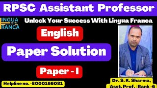 Assistant Professor Exam 2024Paper SolutionAnswer keyPaper  ILingua FrancaCollege Lecturer [upl. by Laro62]