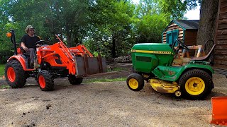 Moving things w Fork Attachment Kioti CX2510 Compact Tractor [upl. by Euridice]