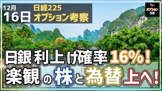 【日経225オプション考察】1216 日銀の利上げ確率16％まで低下！ 楽観の株とドル円は上方向へ！ [upl. by Yllak]