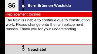 BLS Ansagen  S5 Bern – Brünnen Westside Bauarbeiten Fixansage [upl. by Klusek]