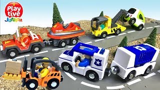 COLECCION DE COCHES PLAYTIVE JUNIOR CON CAMION DE BOMBEROS COCHE DE POLICIA Y CAMION BASURA [upl. by Hoebart]