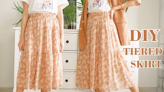 DIY Tiered Skirt  How To Make Tiered Ruffle Skirt From Scratch [upl. by Kurtzig552]