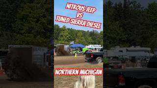 2024 HAYFIELD SHOOT OUT Nitrous jeep vs tuned duramax diesel dragracing dirt northernmichigan [upl. by Mackay825]