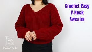 Crochet Easy VNeck Sweater With Basic Stitches [upl. by Metts]