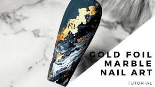 Gold Foil Marble Nail Design  Nail Art Tutorial [upl. by Yznyl]