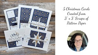 5 Christmas Cards using 3x3 Scraps of Pattern Paper [upl. by Cornwell]