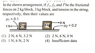 In the shown arrangement if f1 f2 and T be the frictional force on 2kg block  3kg block and te [upl. by Garfield995]