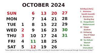 October Calendar 2024 [upl. by Akemehc]