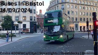 Buses In Bristol  14092024  Enviro400MMCsCitys Streetlights Streetdecks Geminis [upl. by Ailaham269]