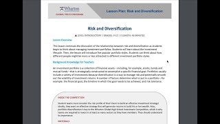 Risk and Diversification  Wharton Global High School Investment Competition Lesson [upl. by Richia]