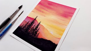 Watercolor Tutorial For Beginners Step by Step Red Orange Sunset Watercolor Painting For Beginners [upl. by Enelrats]