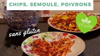 CHIPS DE LÉGUMES POIVRONS RÔTIS SEMOULE AU CHOU ROUGE  3 recettes SANS GLUTEN  LUNDI VERT n°95 [upl. by Christine85]