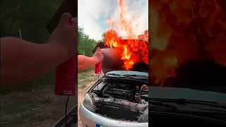 Fire spray fire extinguisher fire safety trending carfirecarfixingaccidentmotivationalrescue [upl. by Sello]