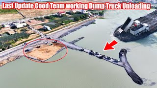 Part 413 Last Update Good Team working Dump Truck Unloading Stone amp Dozer Pushing rock Into Water [upl. by Gans]