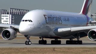 Emirates A380 Take off  Landing at Airbus Plant Hamburg Finkenwerder [upl. by Aninay880]