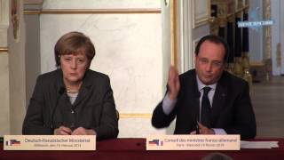 Conférence de presse avec Angela Merkel à lElysée  plaidoyer européiste de François Hollande [upl. by Aisinoid]