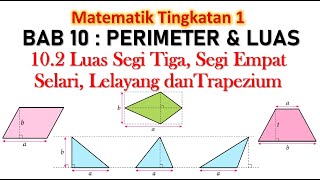 Matematik Tingkatan 1  Bab 10 102 Luas Segi Tiga Segi Empat Selari Lelayang dan Trapezium [upl. by Elleved]