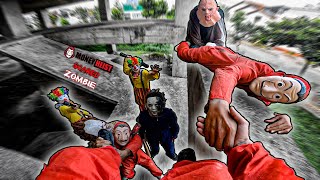 PARKOUR MONEY HEIST vs ZOMBIE SCARY  ESCAPING CRAZY CLOWNS vs PARKOUR POV [upl. by Kabab203]