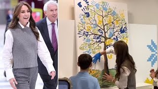 Princess of Wales rolls up her sleeves and adds her handprint to a community painting at a hub [upl. by Josselyn833]