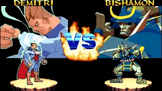 Darkstalkers 2  Demitri Maximoff vs Bishamon Hard AI Arcade Mode Vampire Hunter Revenge [upl. by Malsi780]