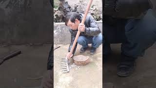 Iron rake wood handle installation process [upl. by Ullyot]