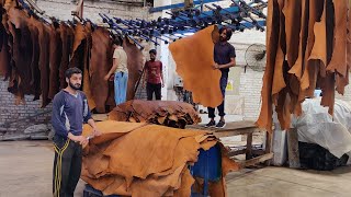 Wonderful Making Process of Pure Leather from Salted Cow Hides  How Skin Leather Made [upl. by Doley]