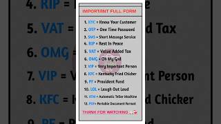 Full Form of OTP KYC RIP PDF PF SMS ATM fullform gkinhindi gkquestion shorts shortsfeed [upl. by Wiggins]