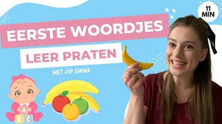 Eerste woordjes en zinnen thema Eten  Leren praten voor Babys Peuters en Kleuters  Juf Emma [upl. by Pinzler514]