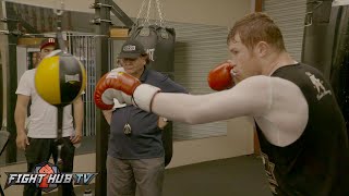 Canelo Alvarez vs Amir Khan Canelos 1st day of camp  mittdouble end bag workout video [upl. by Lebasiairam]