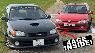 4AGE SWAPPED TOYOTA STARLET vs 106 GTI [upl. by Thorncombe44]